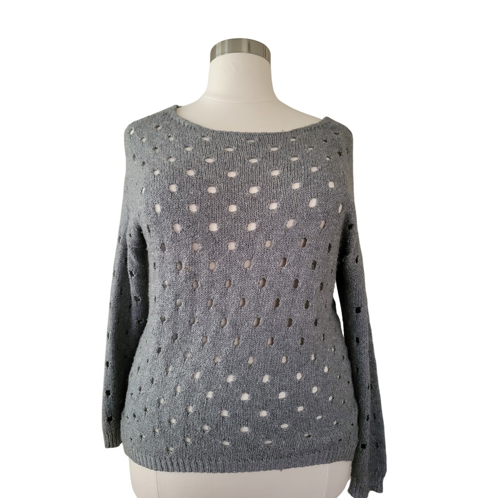 Maurices Knit Sweater Womens XL Grey Excellent Open Work Pointelle Boat Neck